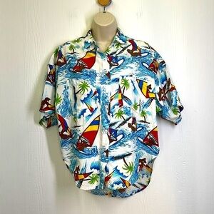 Andrew Sport - Bears Windsurfing And Palm Tree Button Down Short Sleeve Top Sm